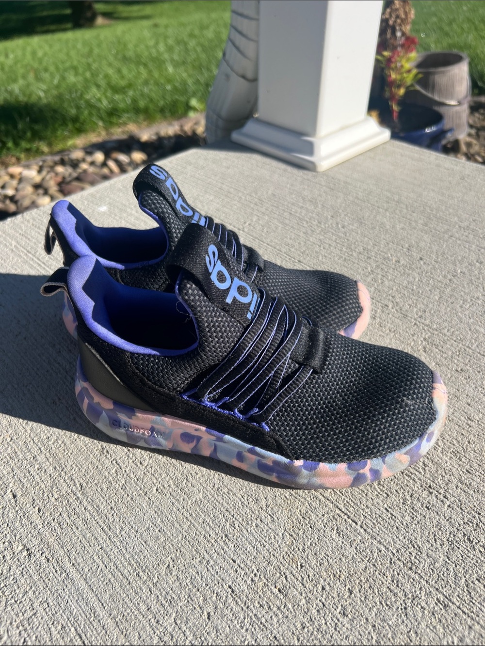 Adidas Black & Purple Mesh Slip-On Athletic Sneakers with Patterned Sole